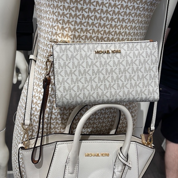 Michael Kors Jet Set Travel Large Double-Zip Wristlet-Wallet-PhoneHolder Vanilla - Picture 14 of 16